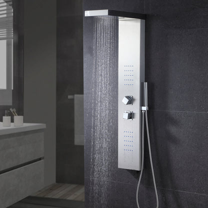 SP20-CEC 48 in. 2-Jet Thermostatic Shower System Panel with Rainfall Waterfall Shower Head Hand Shower in Stainless Steel