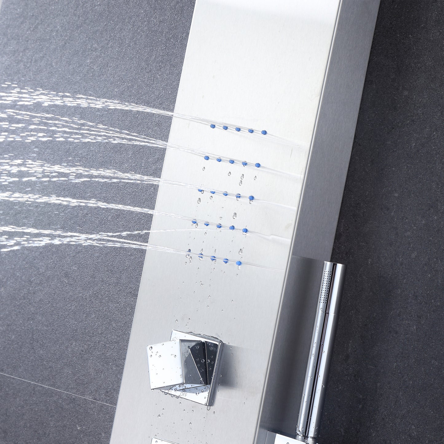 SP20-CEC 48 in. 2-Jet Thermostatic Shower System Panel with Rainfall Waterfall Shower Head Hand Shower in Stainless Steel