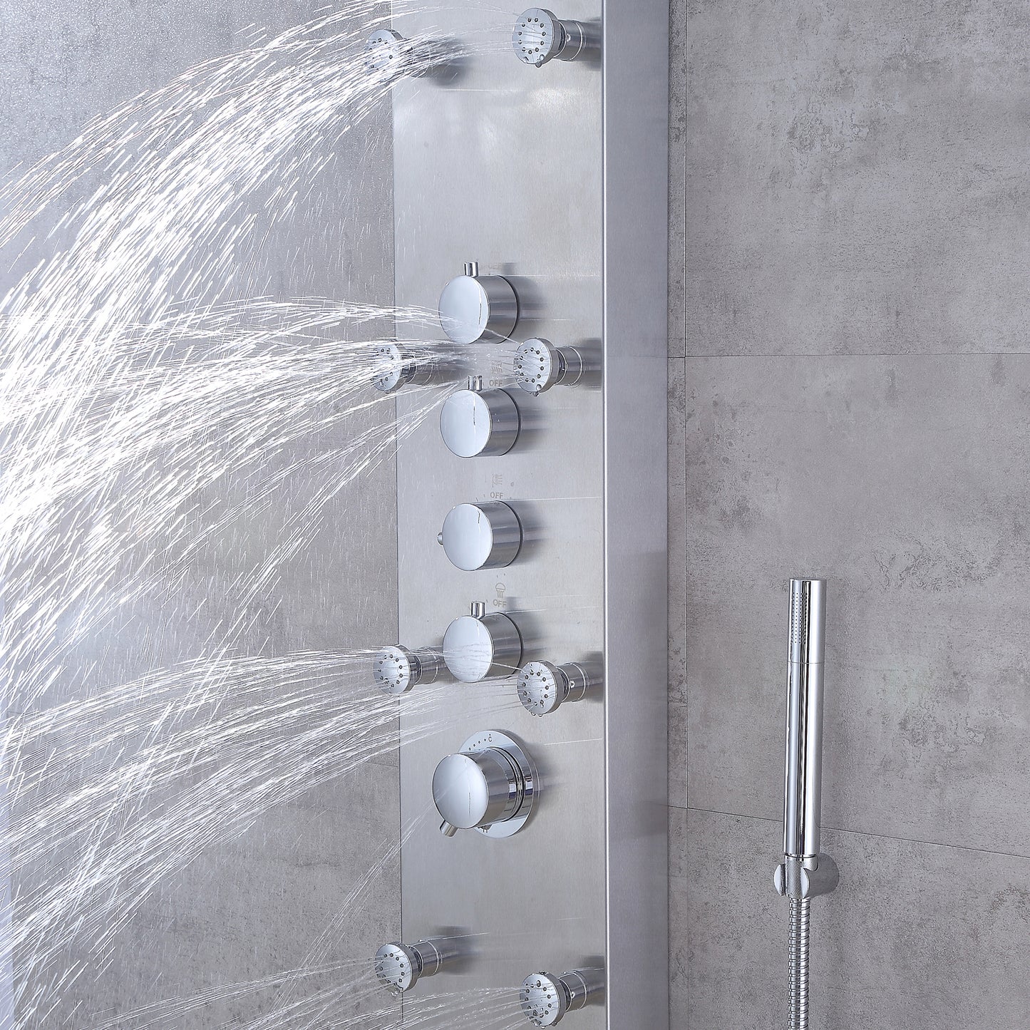 SP22-CEC 61 in. 8-Jet Full Body Shower System Panel with Rainfall Waterfall Shower Head Hand Shower in Stainless Steel