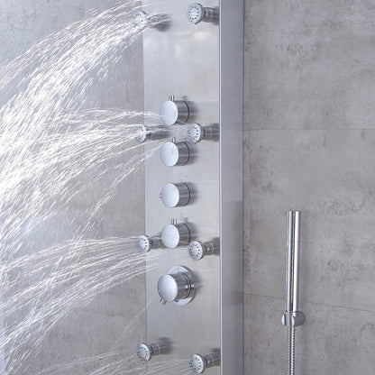 SP22-CEC 61 in. 8-Jet Full Body Shower System Panel with Rainfall Waterfall Shower Head Hand Shower in Stainless Steel