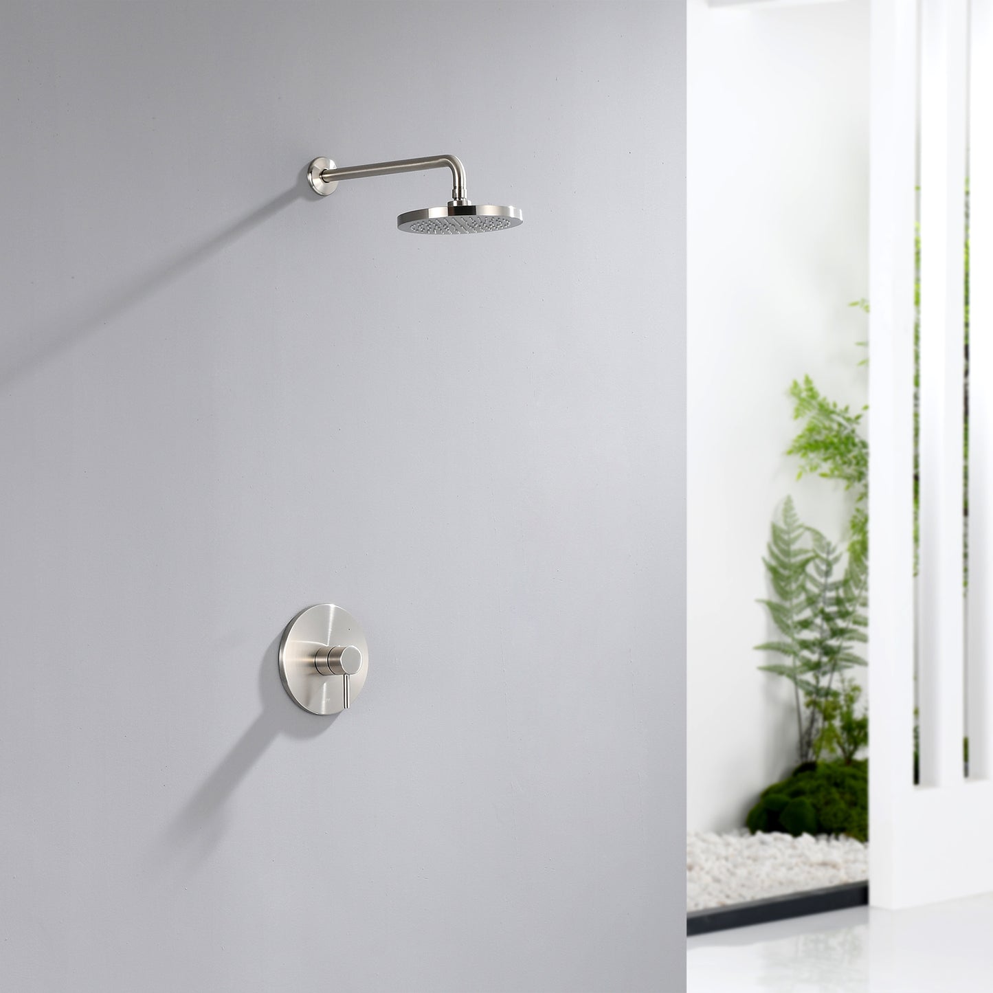 Single Handle 1-Spray Shower Faucet 1.8 GPM with Pressure Balance, Anti Scald in Brushed Nickel (Valve Included)