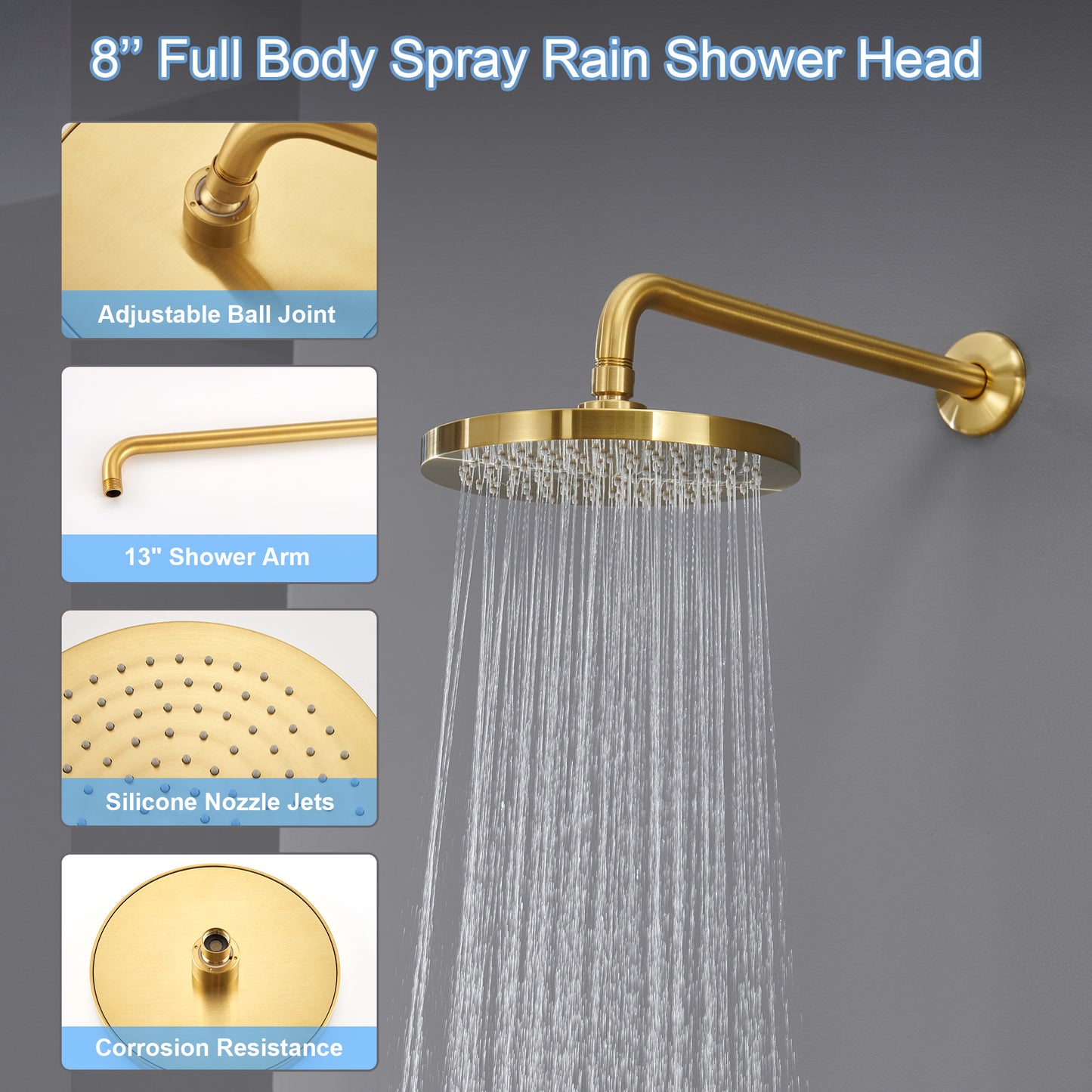 Single Handle 1-Spray Shower Faucet 1.8 GPM with Pressure Balance, Anti Scald in Brushed Gold (Valve Included)