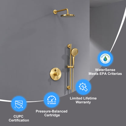 SS-D02-TG Single-Handle 3-Spray 24 in. Wall Bar Shower Faucet Kit with Hand Shower in Brushed Gold (Valve Included)