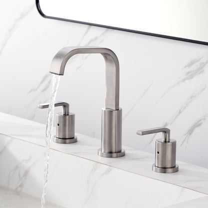 Contemporary 8 in. Widespread 2-Handle Bathroom Faucet with Pop-Up Drain in Brushed Nickel