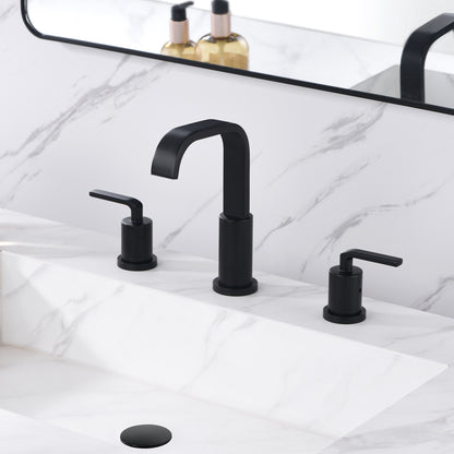 Contemporary 8 in. Widespread 2-Handle Bathroom Faucet with Pop-Up Drain in Matte Black