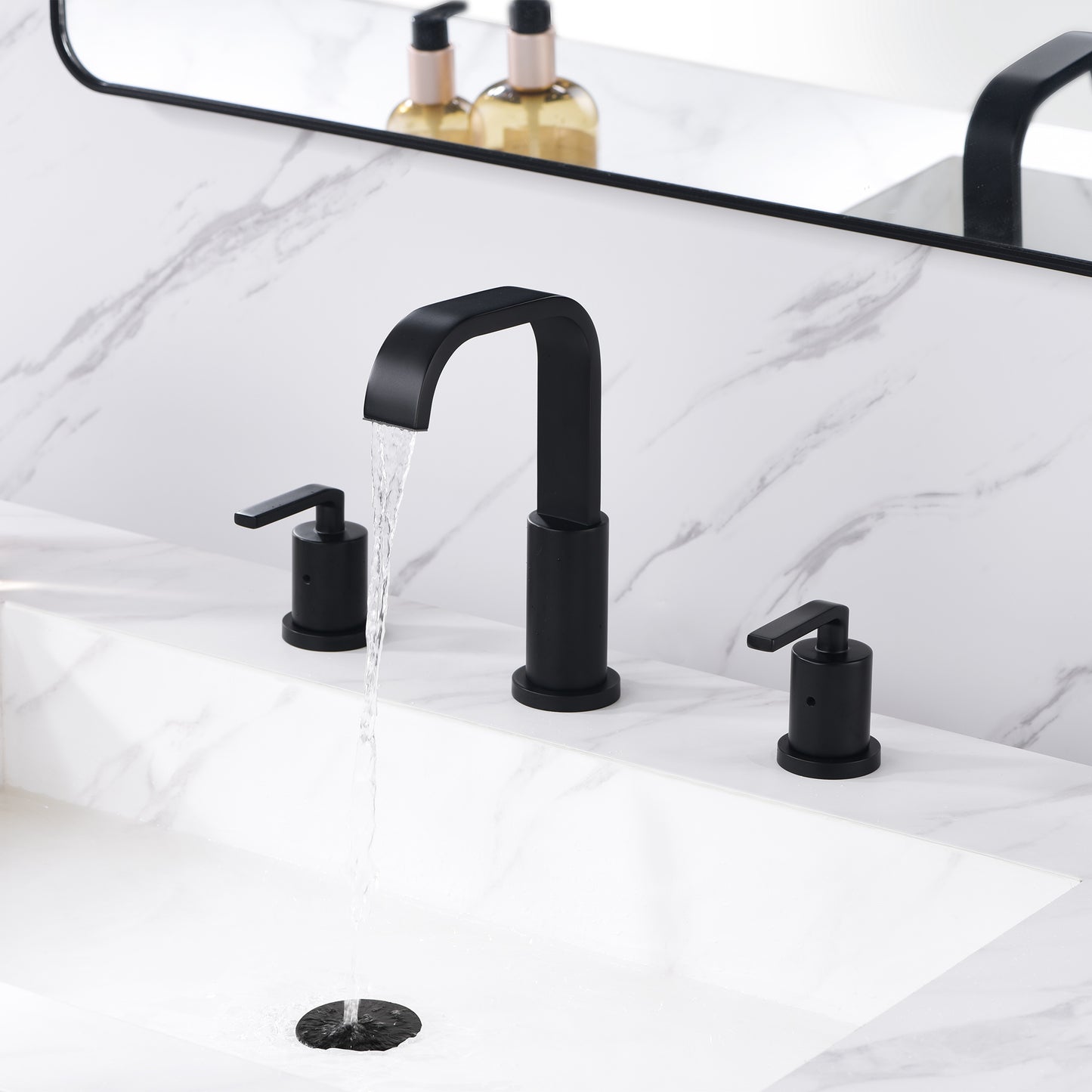 Contemporary 8 in. Widespread 2-Handle Bathroom Faucet with Pop-Up Drain in Matte Black