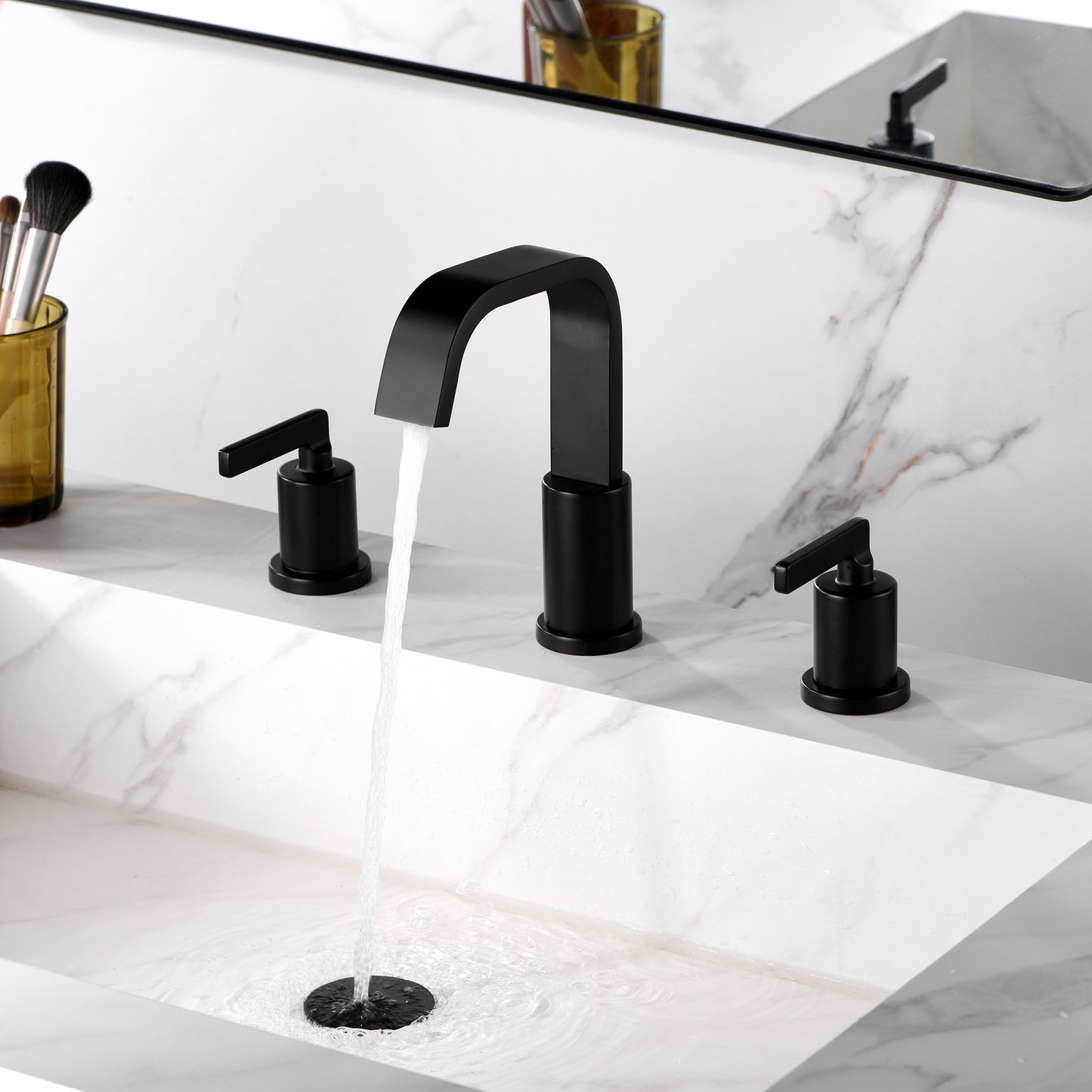 Contemporary 8 in. Widespread 2-Handle Bathroom Faucet in Matte Black