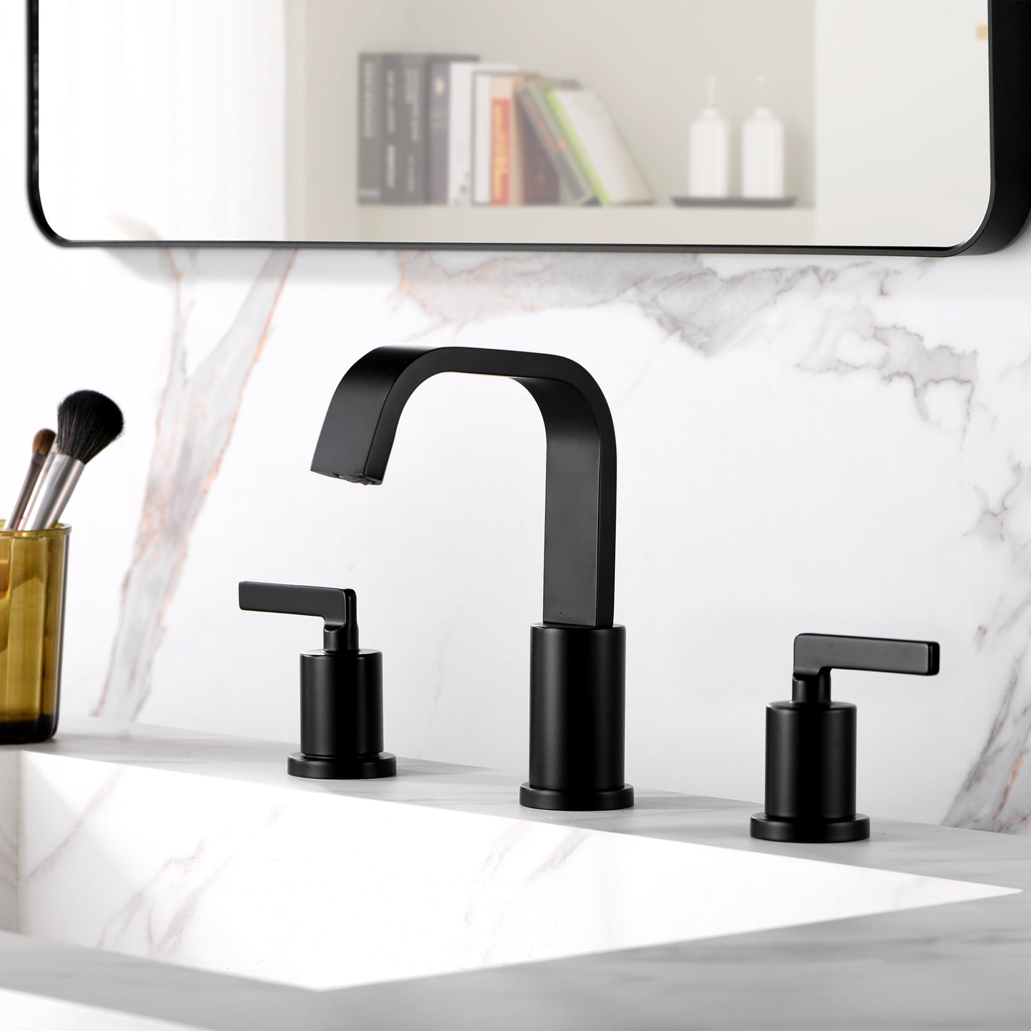 Contemporary 8 in. Widespread 2-Handle Bathroom Faucet in Matte Black