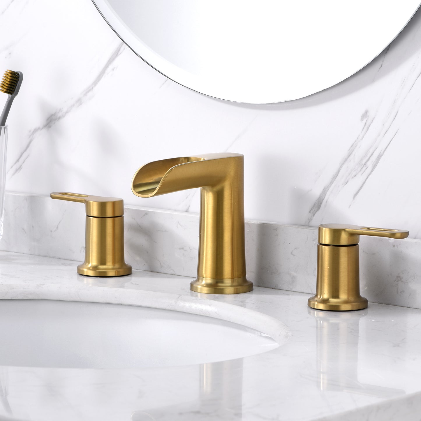 Waterfall 8 in. Widespread 2-Handle Bathroom Faucet in Brushed Gold