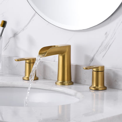 Waterfall 8 in. Widespread 2-Handle Bathroom Faucet in Brushed Gold