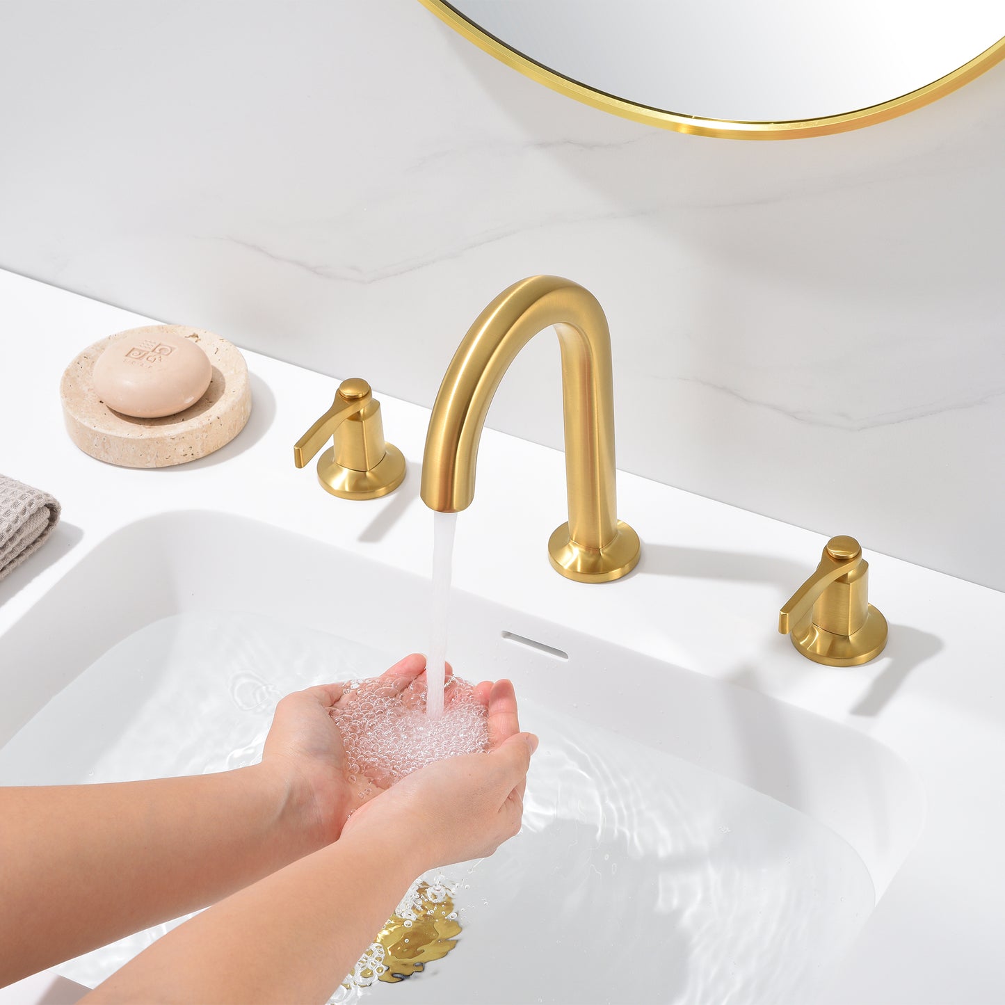 Larko 8 in. Widespread 2-Handle Bathroom Faucet in Brushed Gold