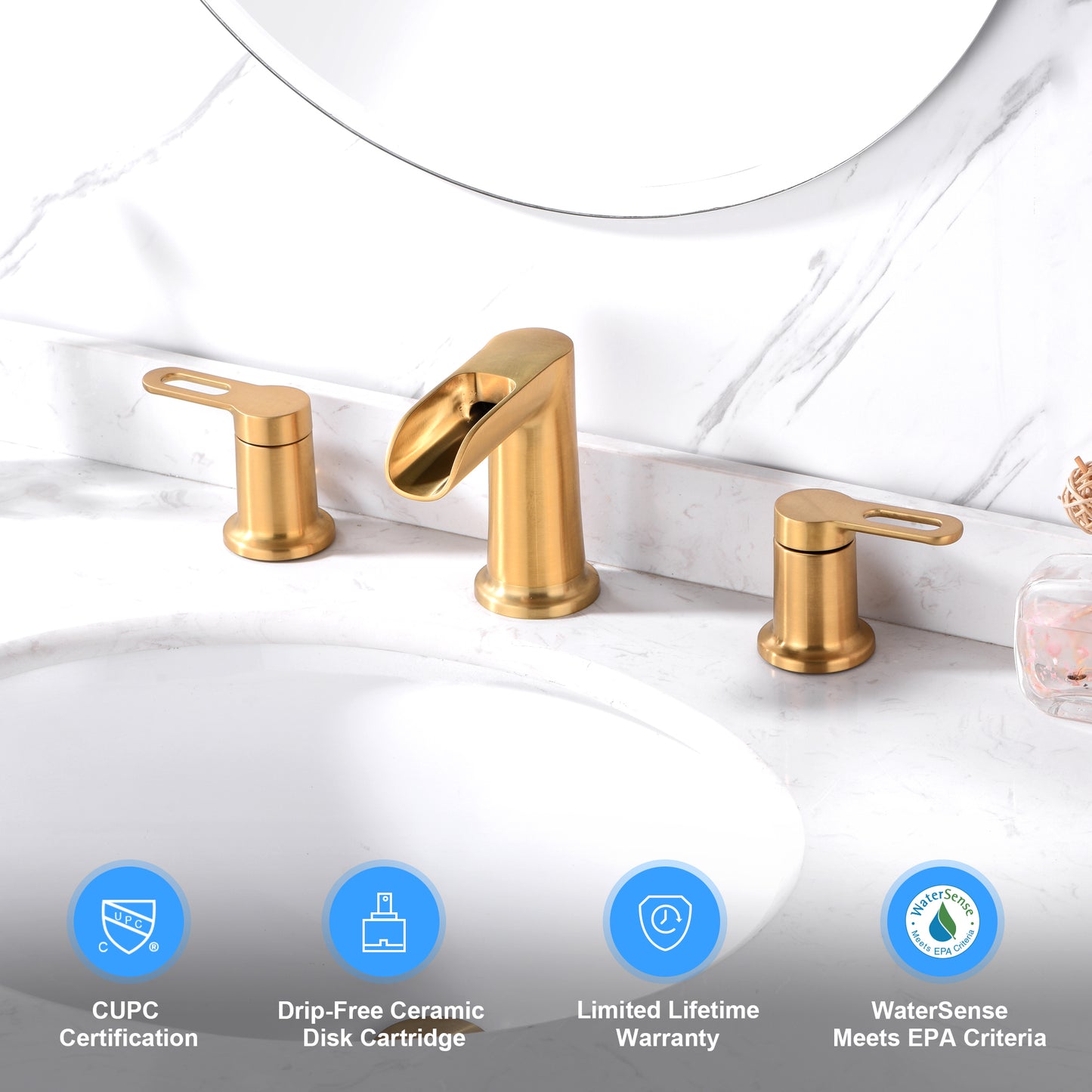 VividFall 8 in. Widespread 2-Handle Bathroom Faucet in Brushed Gold